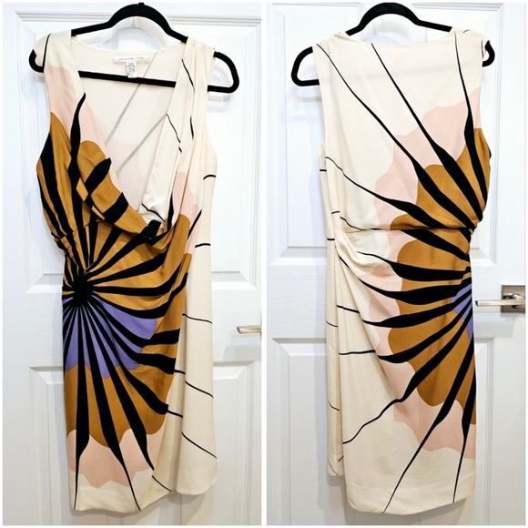 Dianne Von Furstenburg 100% Silk Burst Abstract Print Gathered Dress - Picture 2 of 15
